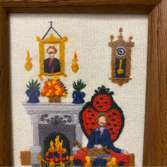 Vintage 1980 Crewel Fireside Gent Cats Framed Art Dimensions 6059 Completed Cat - Picture 4 of 7